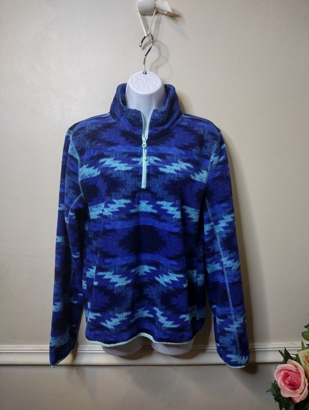 Aeropostale Blue Southwestern Patterned Quarter-Zip Fleece Pullover